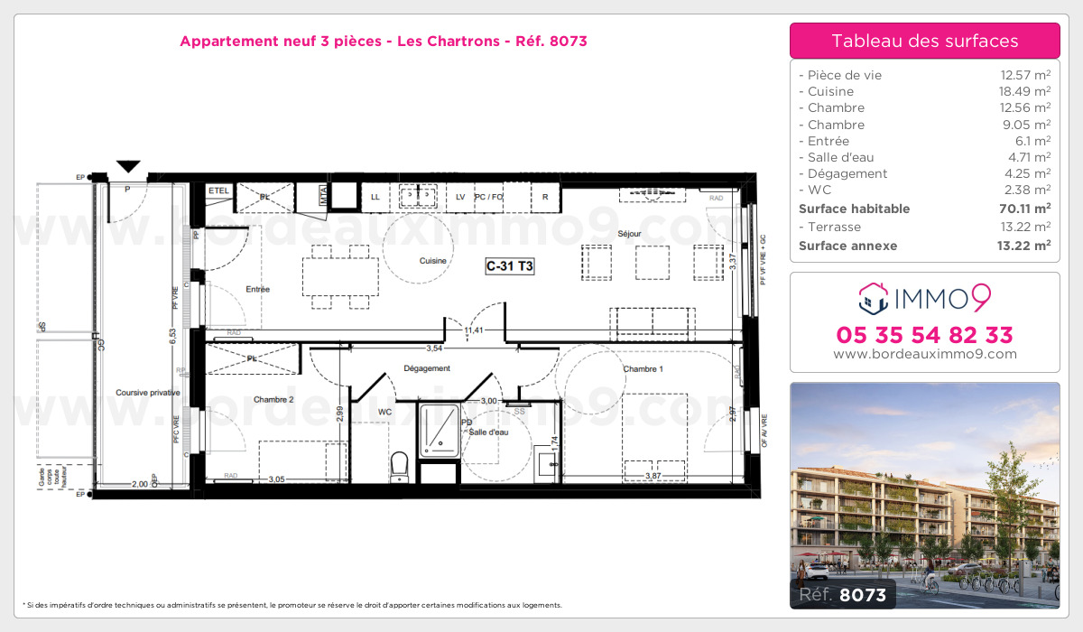 Plan et surfaces, Programme neuf Bordeaux : Chartrons Référence n° 8073