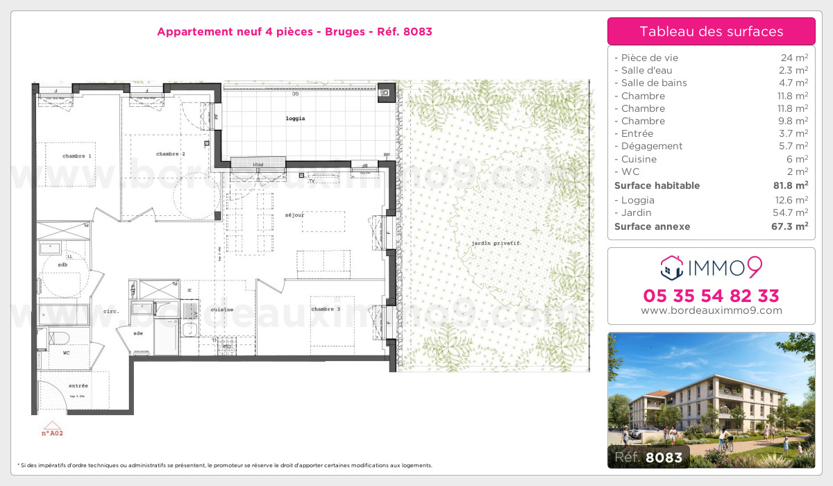 Plan et surfaces, Programme neuf Bruges Référence n° 8083