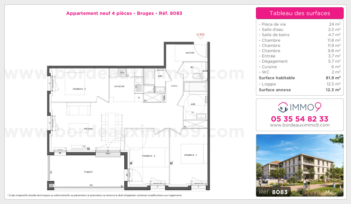 Plan et surfaces, Programme neuf Bruges Référence n° 8083