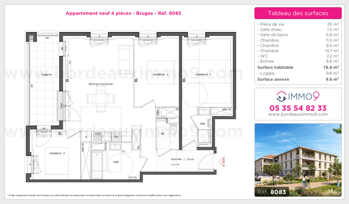 Plan et surfaces, Programme neuf Bruges Référence n° 8083
