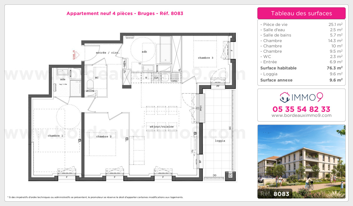 Plan et surfaces, Programme neuf Bruges Référence n° 8083