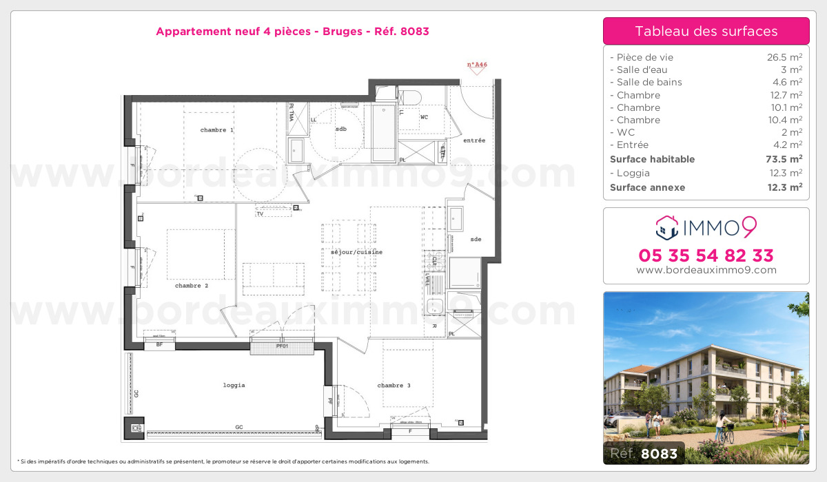 Plan et surfaces, Programme neuf Bruges Référence n° 8083