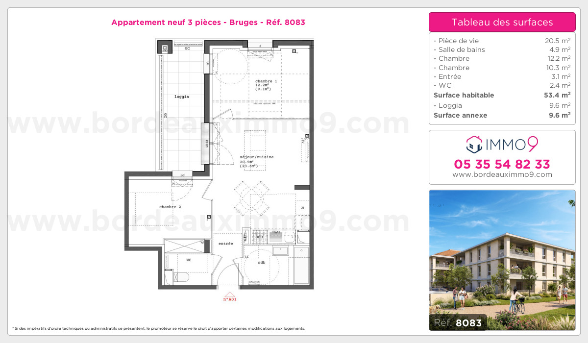 Plan et surfaces, Programme neuf Bruges Référence n° 8083