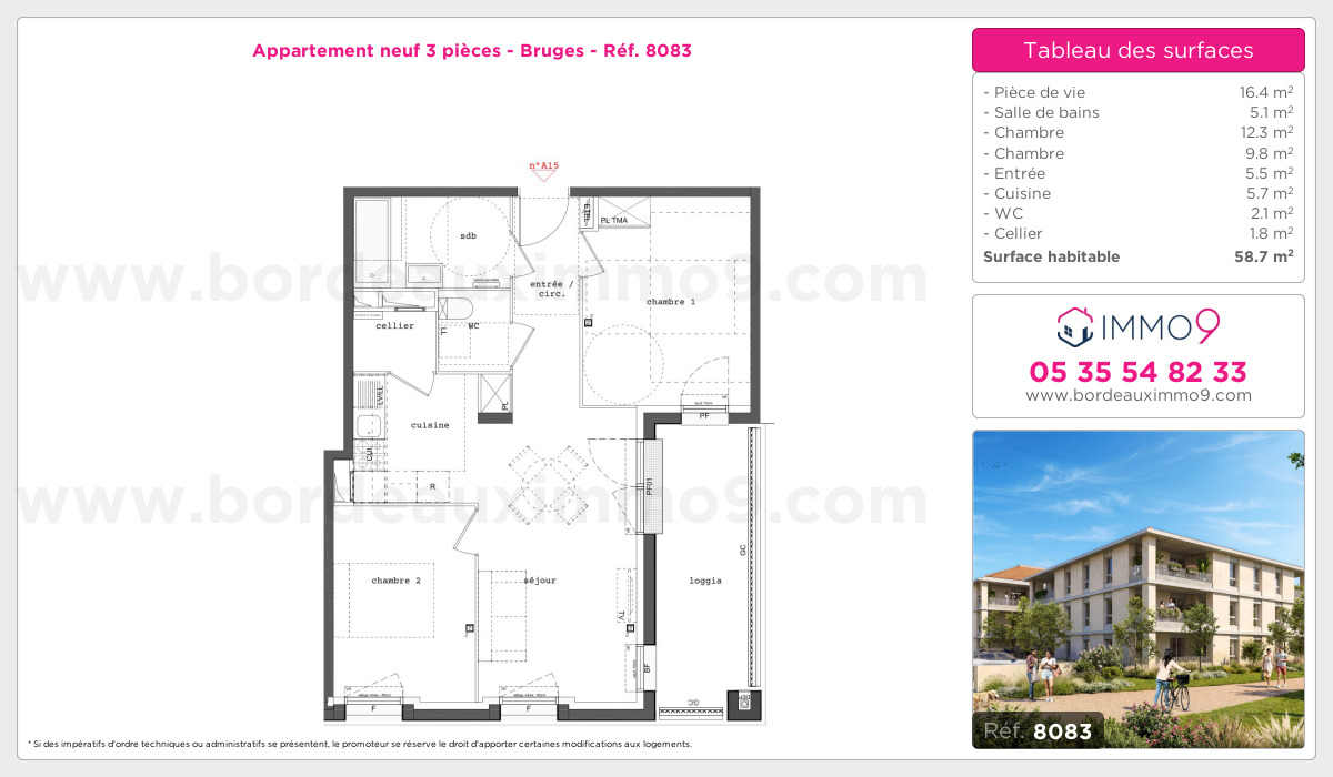 Plan et surfaces, Programme neuf Bruges Référence n° 8083