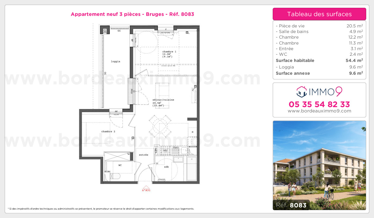 Plan et surfaces, Programme neuf Bruges Référence n° 8083