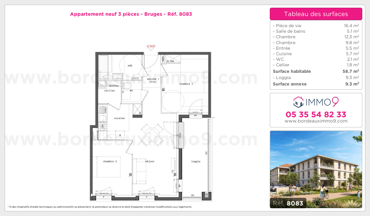 Plan et surfaces, Programme neuf Bruges Référence n° 8083