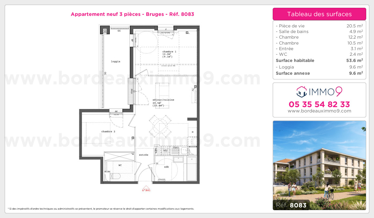 Plan et surfaces, Programme neuf Bruges Référence n° 8083