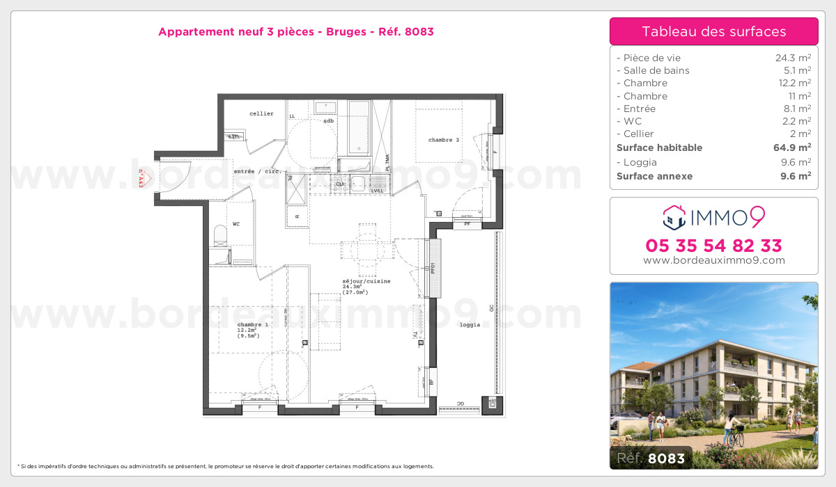 Plan et surfaces, Programme neuf Bruges Référence n° 8083