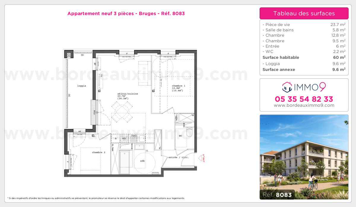 Plan et surfaces, Programme neuf Bruges Référence n° 8083