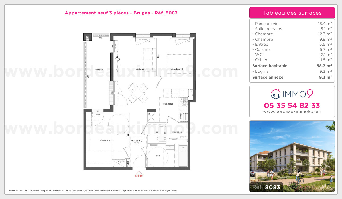 Plan et surfaces, Programme neuf Bruges Référence n° 8083