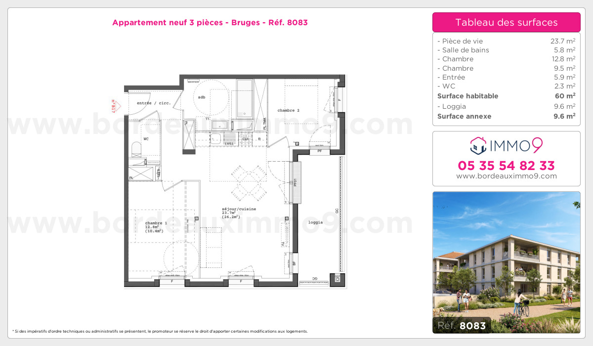 Plan et surfaces, Programme neuf Bruges Référence n° 8083