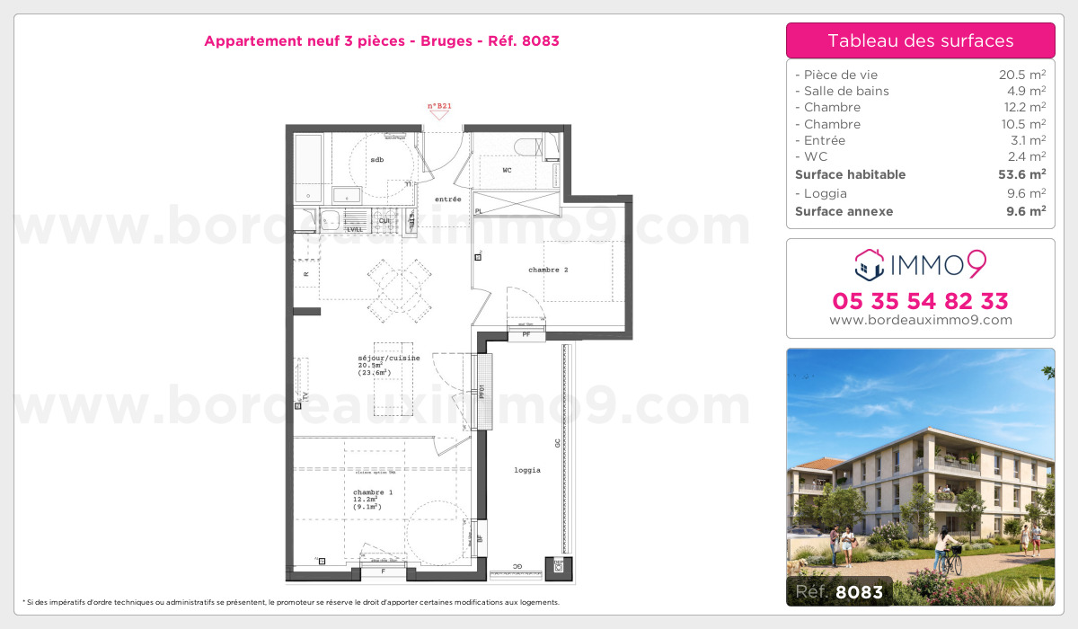 Plan et surfaces, Programme neuf Bruges Référence n° 8083