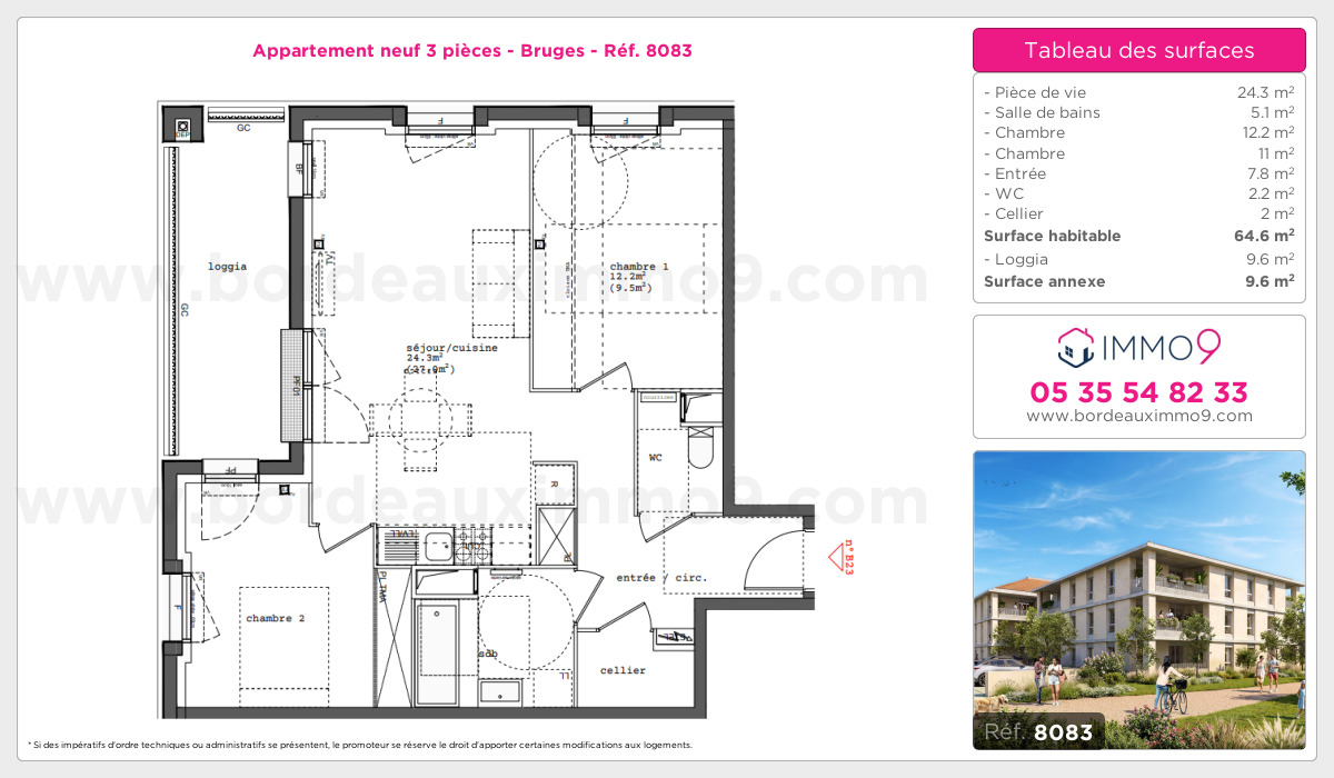 Plan et surfaces, Programme neuf Bruges Référence n° 8083