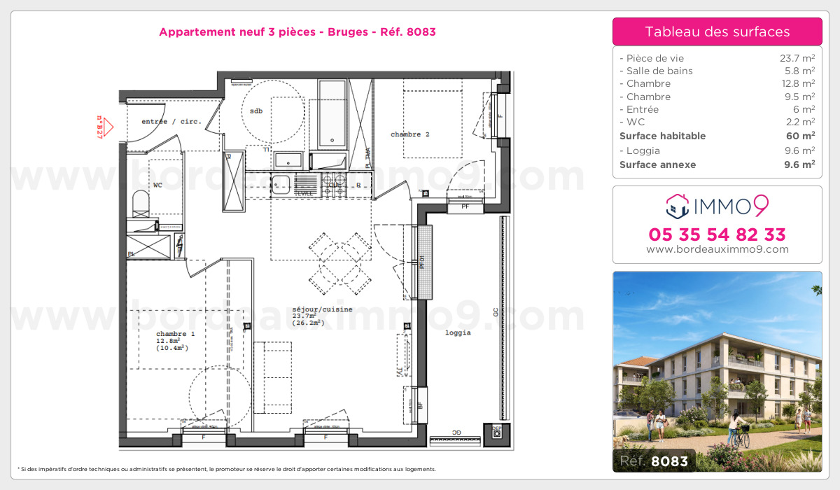 Plan et surfaces, Programme neuf Bruges Référence n° 8083