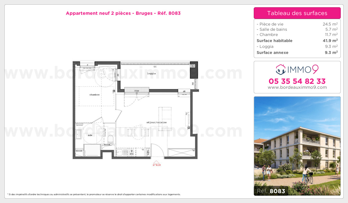 Plan et surfaces, Programme neuf Bruges Référence n° 8083
