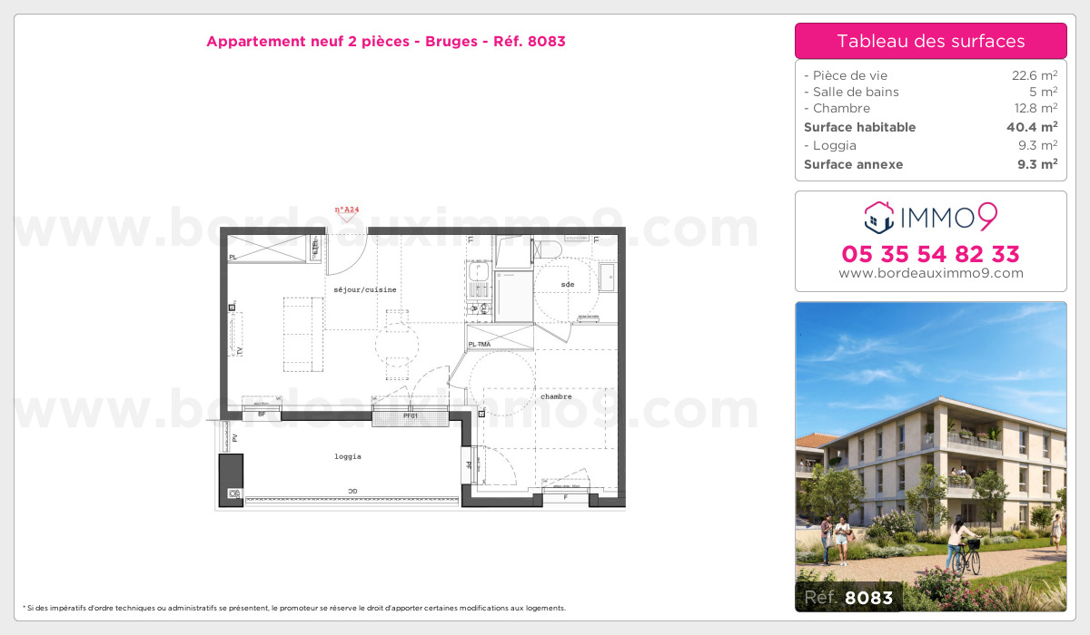 Plan et surfaces, Programme neuf Bruges Référence n° 8083