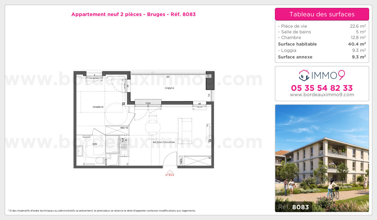 Plan et surfaces, Programme neuf Bruges Référence n° 8083