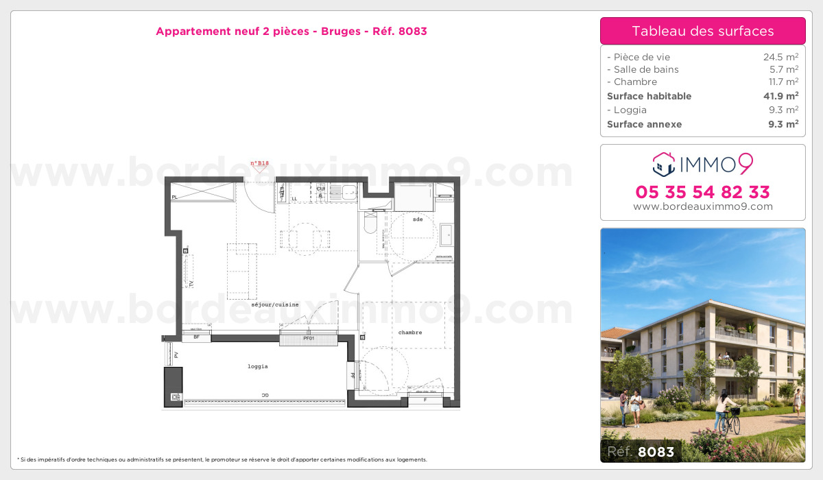 Plan et surfaces, Programme neuf Bruges Référence n° 8083