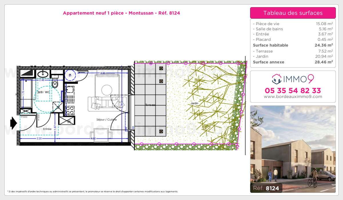 Plan et surfaces, Programme neuf Montussan Référence n° 8124