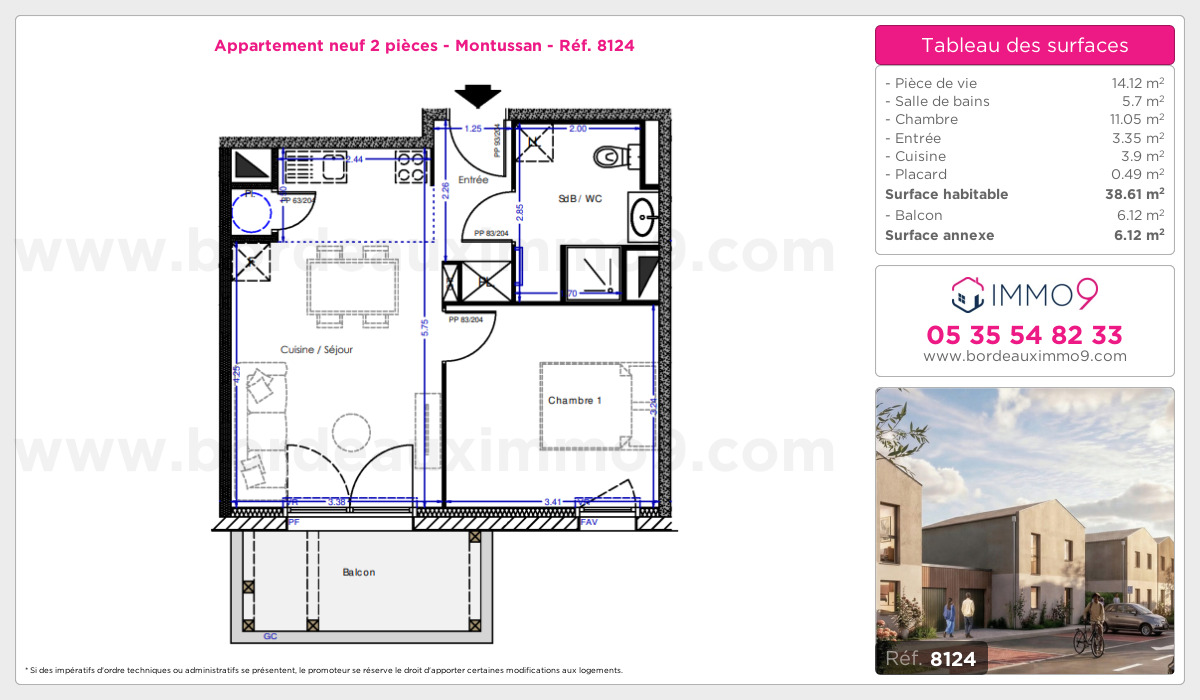 Plan et surfaces, Programme neuf Montussan Référence n° 8124