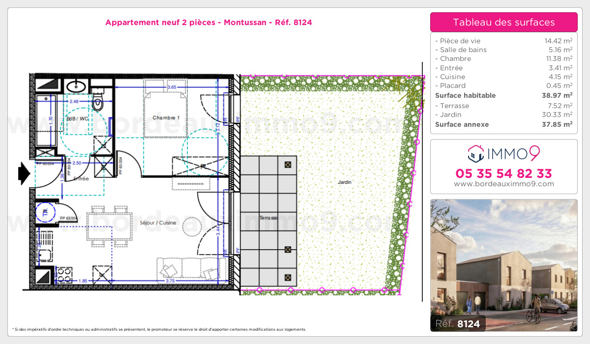 Plan et surfaces, Programme neuf Montussan Référence n° 8124