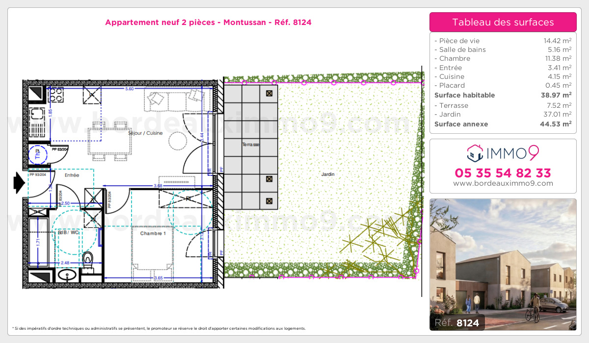 Plan et surfaces, Programme neuf Montussan Référence n° 8124