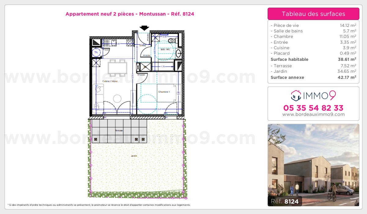 Plan et surfaces, Programme neuf Montussan Référence n° 8124