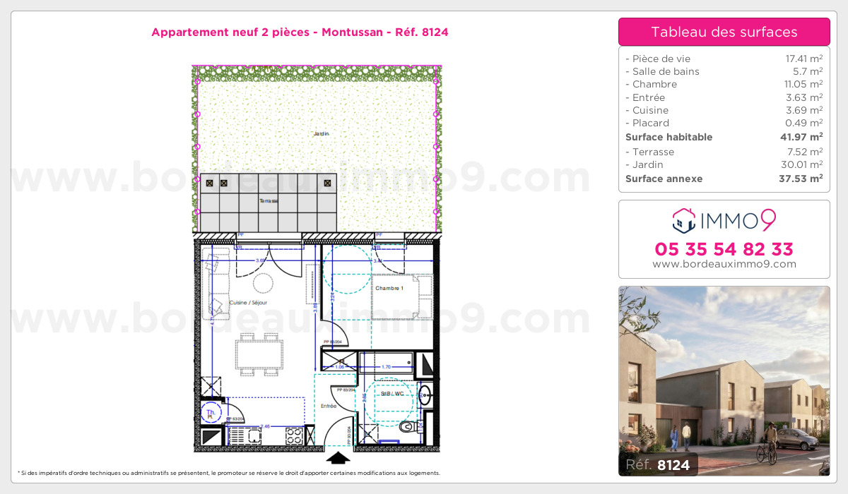 Plan et surfaces, Programme neuf Montussan Référence n° 8124