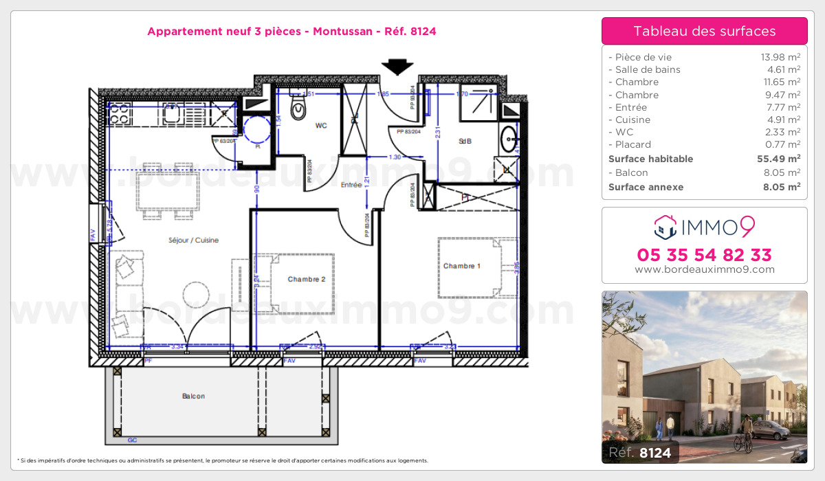 Plan et surfaces, Programme neuf Montussan Référence n° 8124