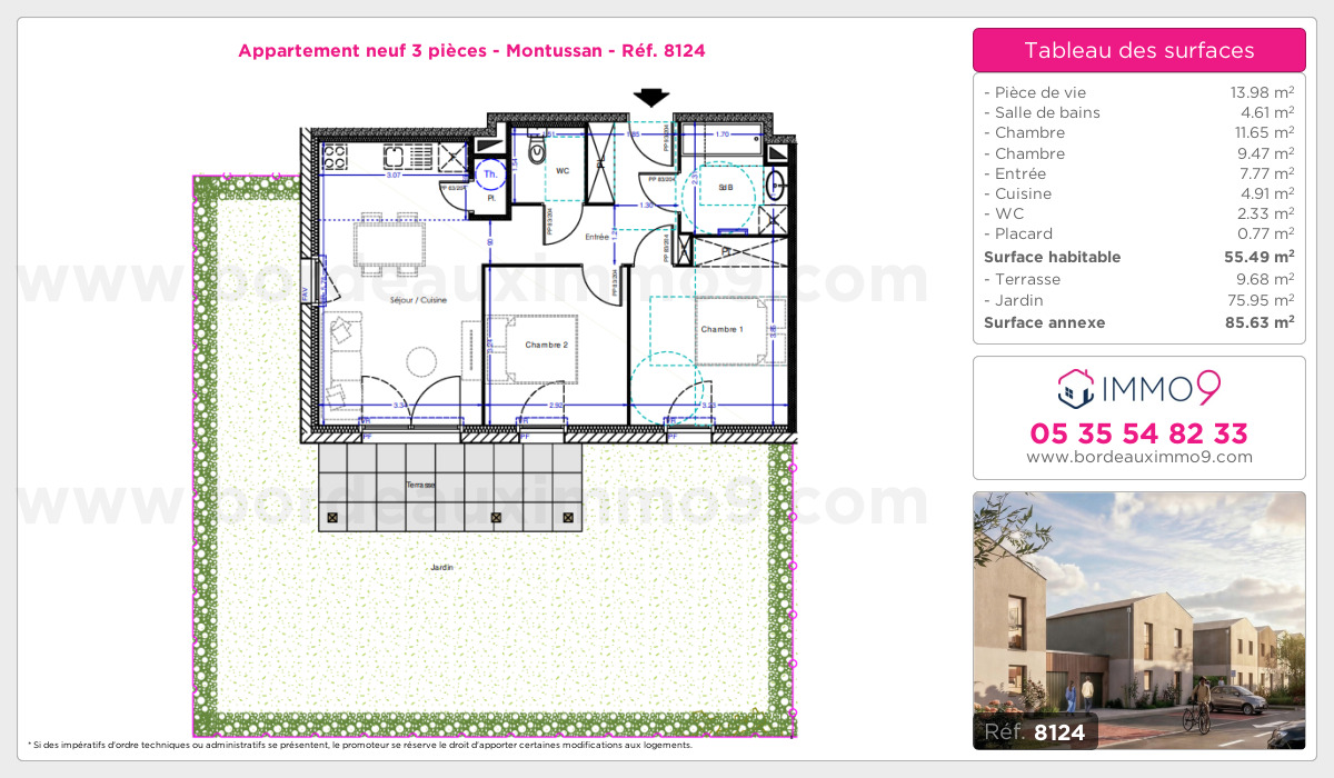 Plan et surfaces, Programme neuf Montussan Référence n° 8124