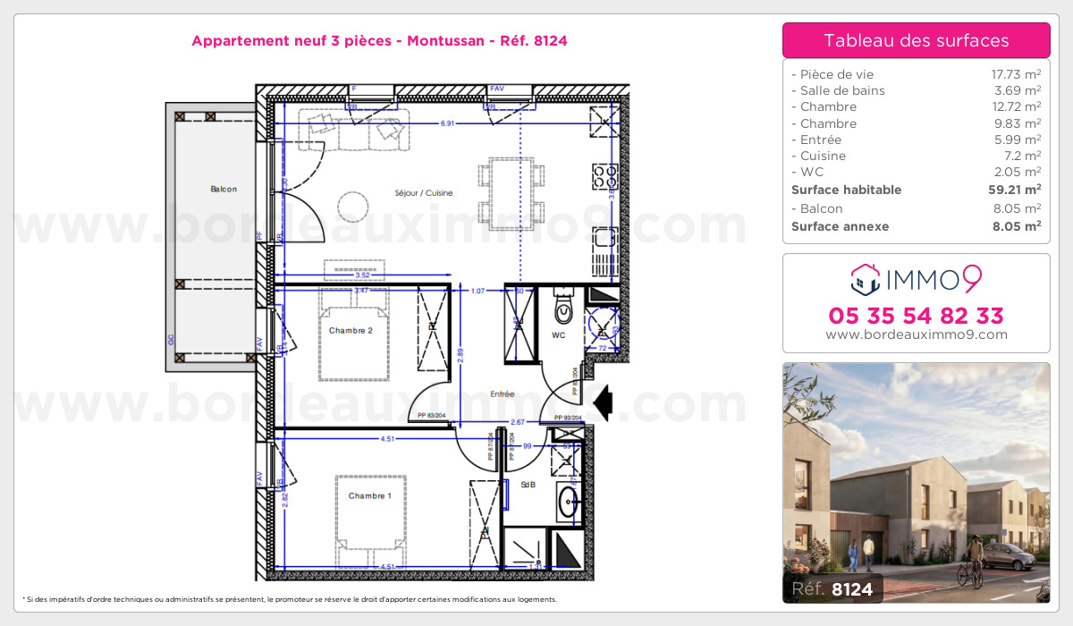 Plan et surfaces, Programme neuf Montussan Référence n° 8124