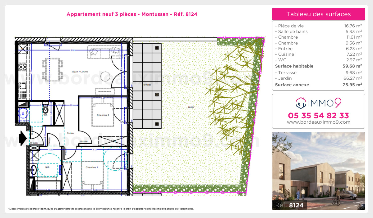 Plan et surfaces, Programme neuf Montussan Référence n° 8124