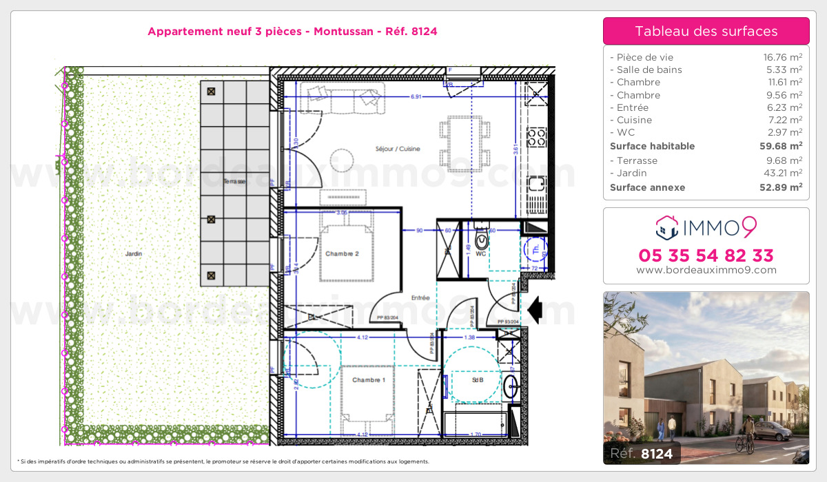 Plan et surfaces, Programme neuf Montussan Référence n° 8124