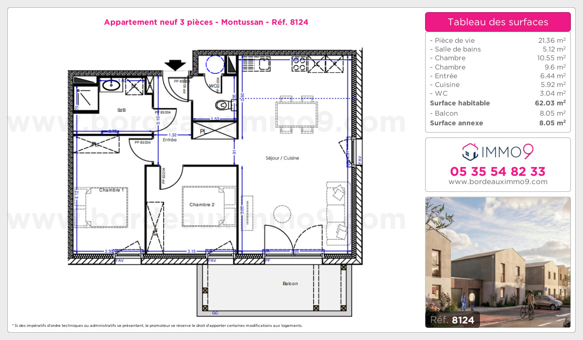 Plan et surfaces, Programme neuf Montussan Référence n° 8124