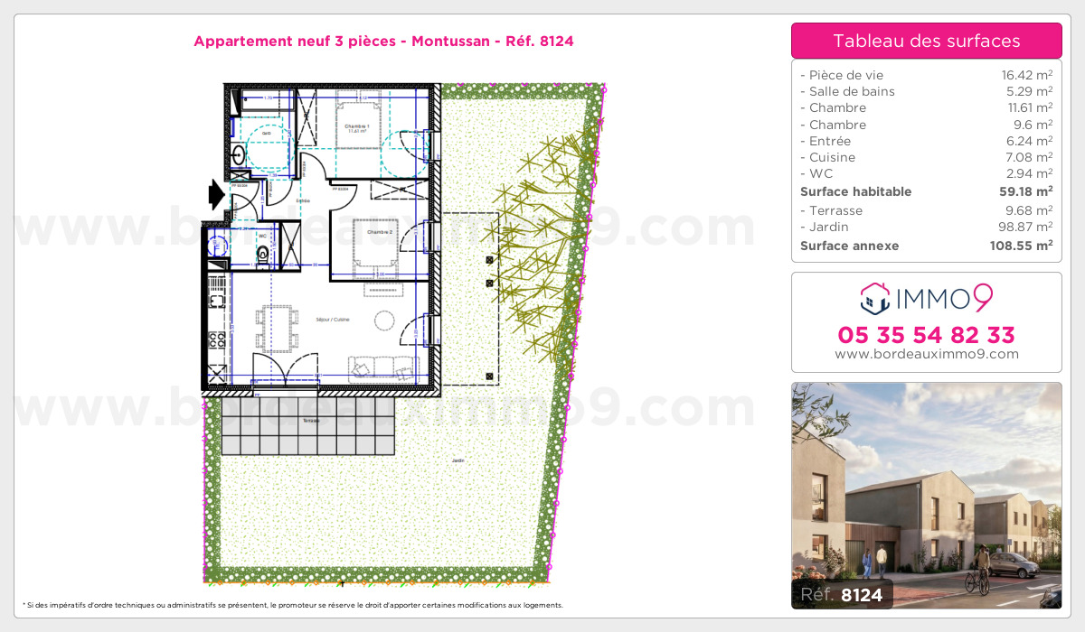 Plan et surfaces, Programme neuf Montussan Référence n° 8124