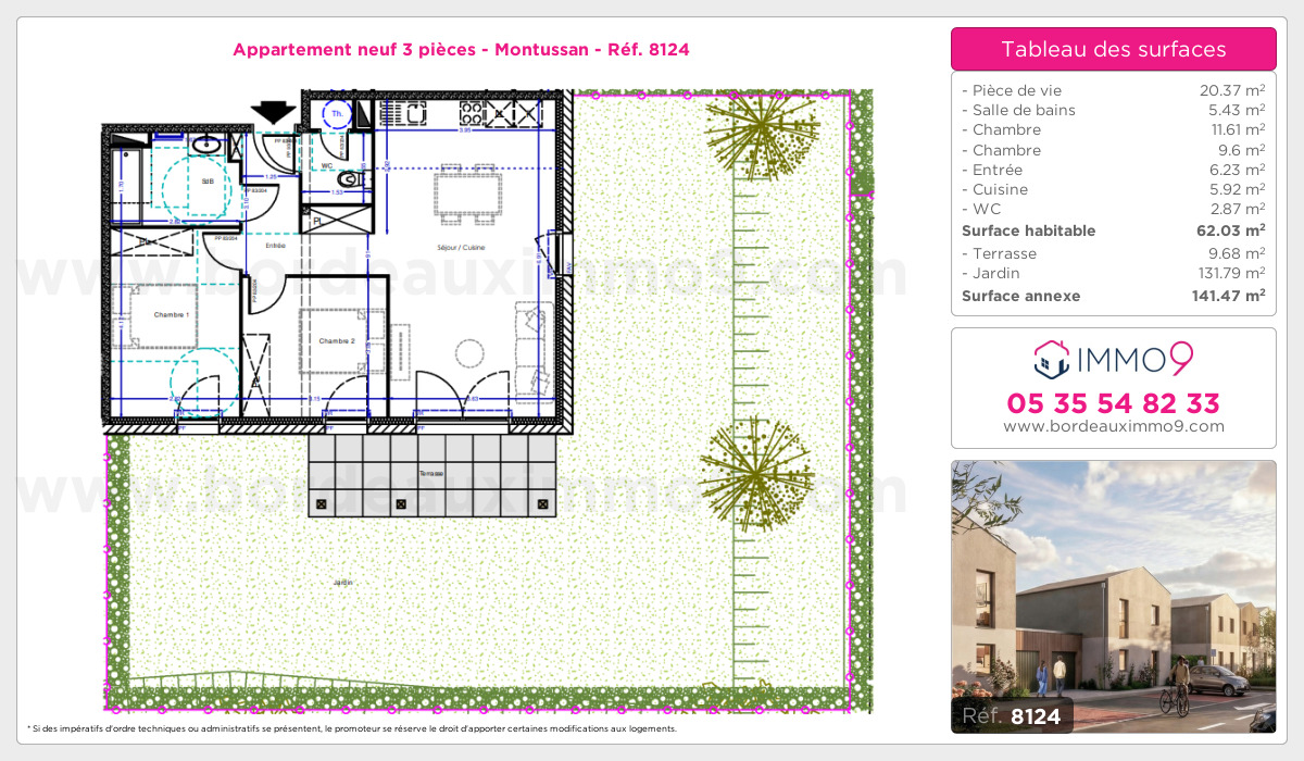 Plan et surfaces, Programme neuf Montussan Référence n° 8124