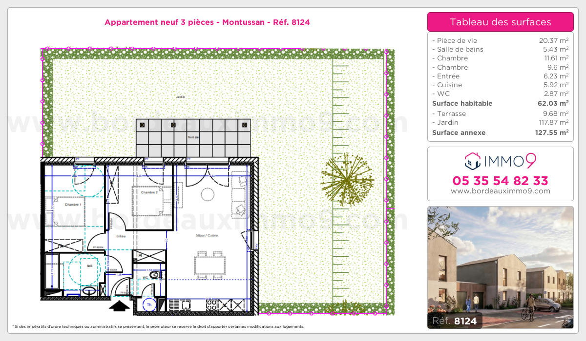 Plan et surfaces, Programme neuf Montussan Référence n° 8124
