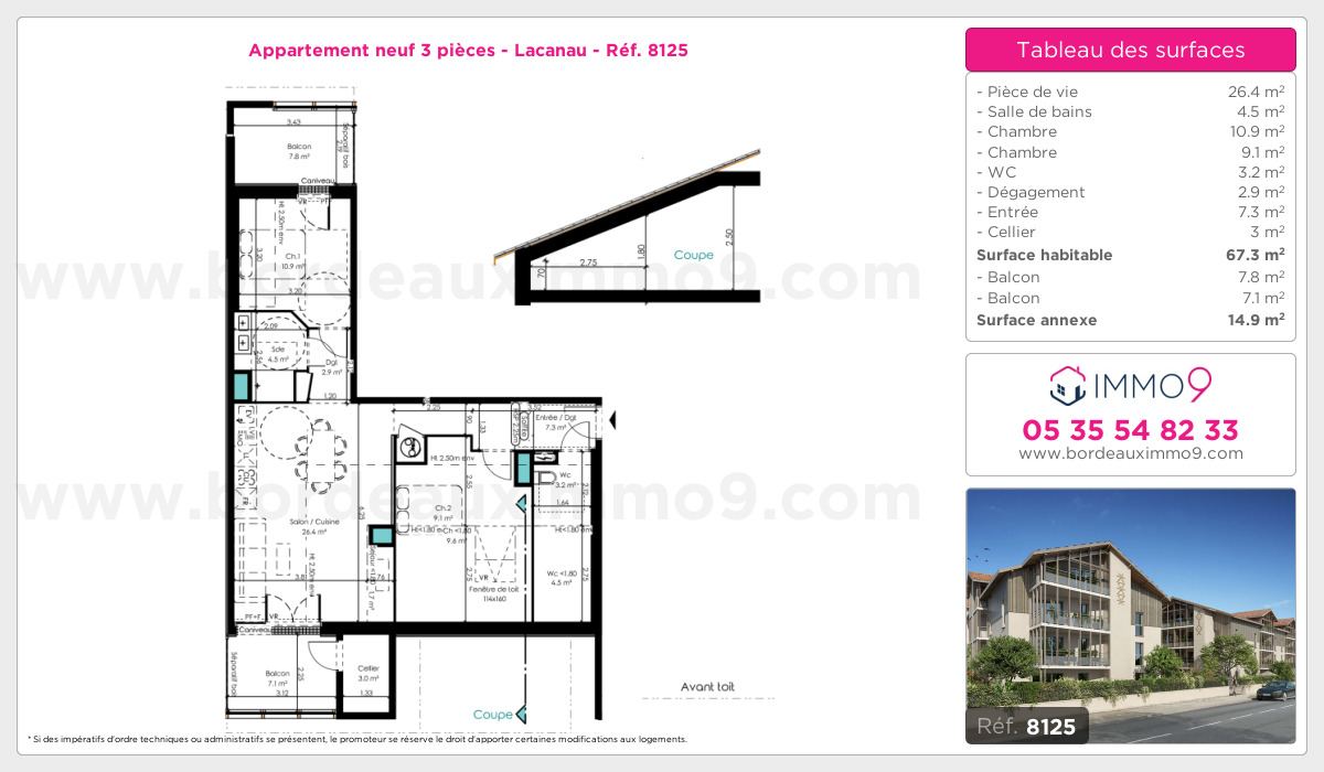 Plan et surfaces, Programme neuf Lacanau Référence n° 8125
