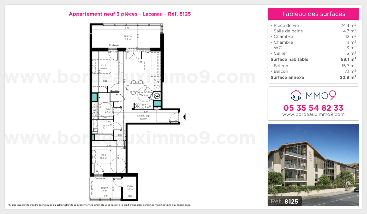 Plan et surfaces, Programme neuf Lacanau Référence n° 8125