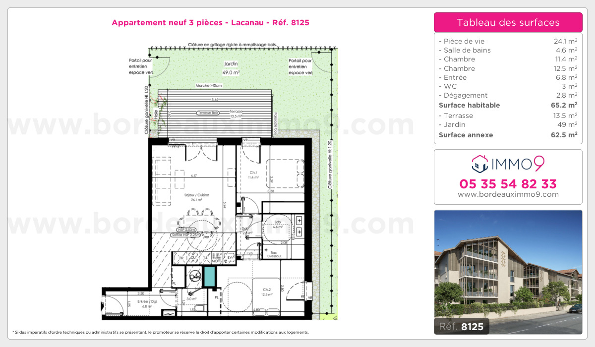 Plan et surfaces, Programme neuf Lacanau Référence n° 8125