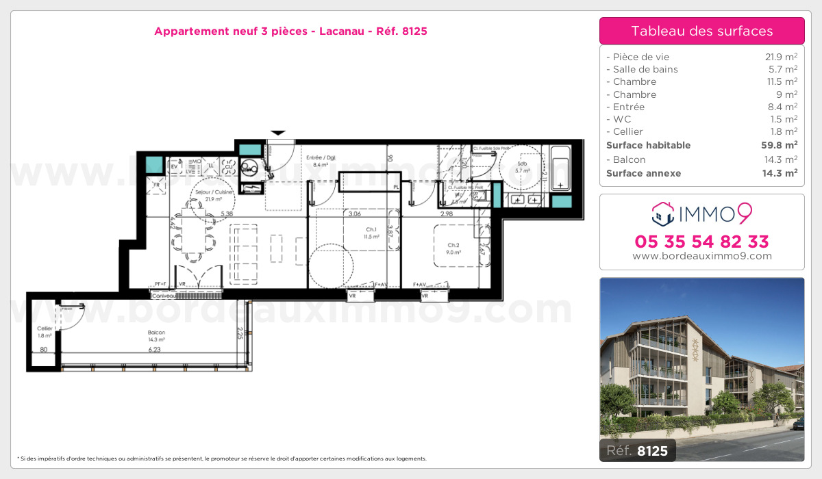 Plan et surfaces, Programme neuf Lacanau Référence n° 8125