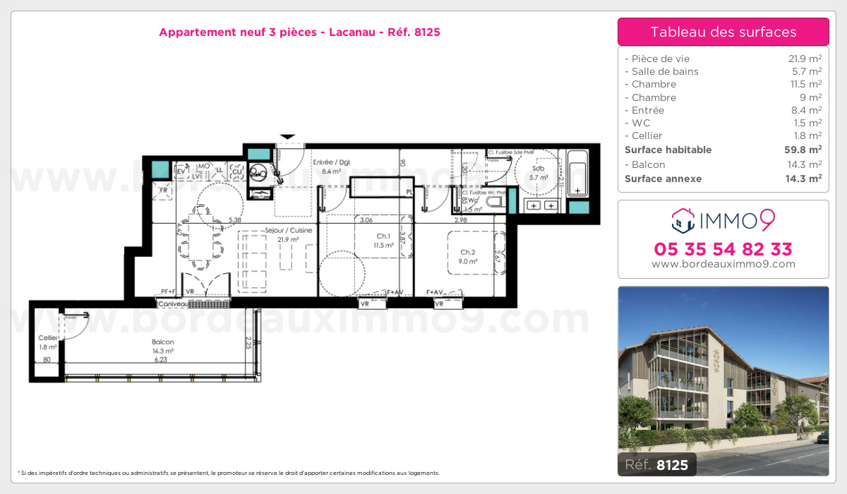 Plan et surfaces, Programme neuf Lacanau Référence n° 8125
