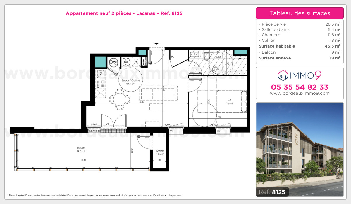 Plan et surfaces, Programme neuf Lacanau Référence n° 8125