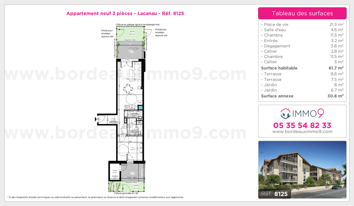 Plan et surfaces, Programme neuf Lacanau Référence n° 8125