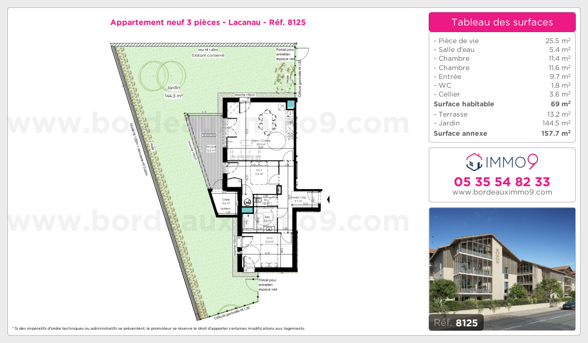 Plan et surfaces, Programme neuf Lacanau Référence n° 8125