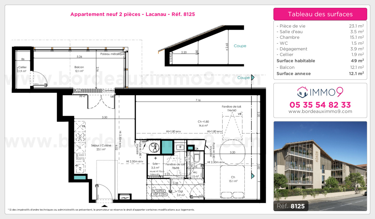 Plan et surfaces, Programme neuf Lacanau Référence n° 8125