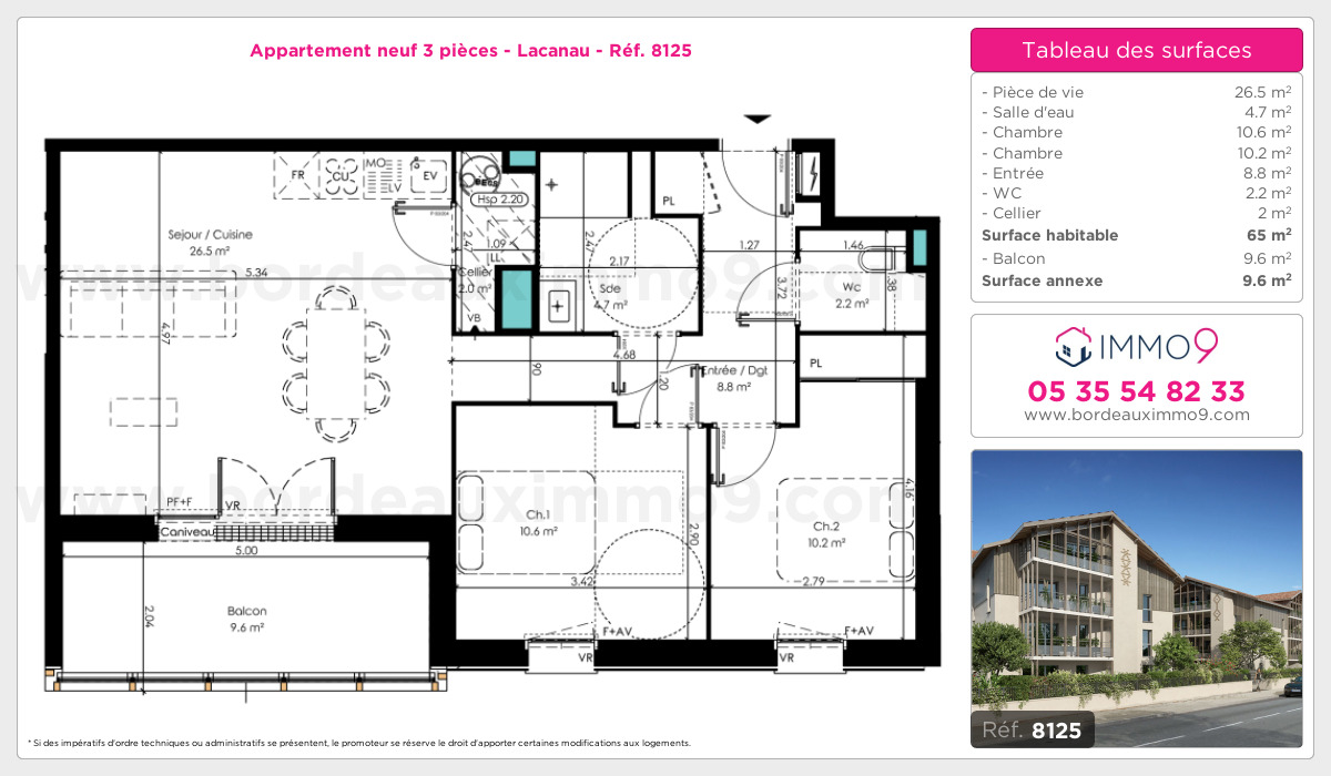Plan et surfaces, Programme neuf Lacanau Référence n° 8125