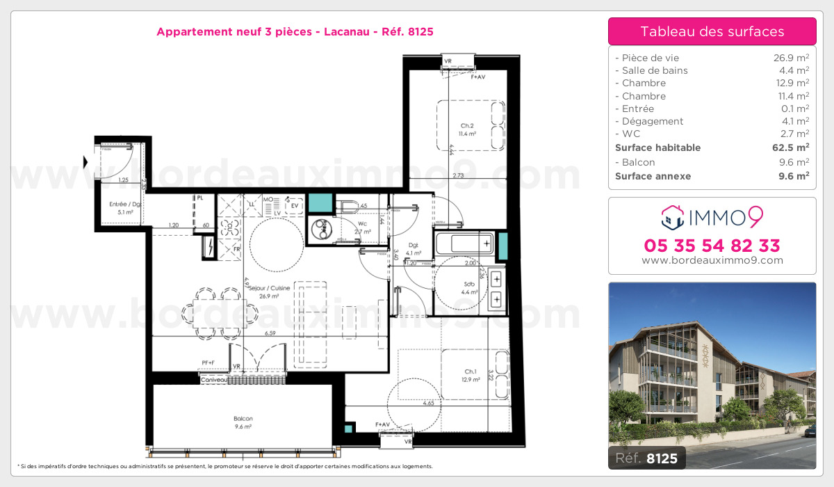 Plan et surfaces, Programme neuf Lacanau Référence n° 8125
