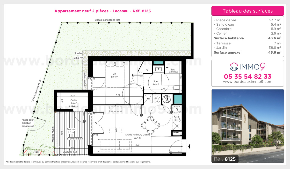 Plan et surfaces, Programme neuf Lacanau Référence n° 8125