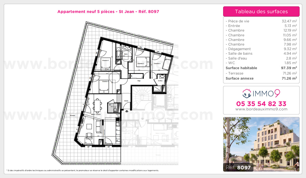 Plan et surfaces, Programme neuf Bordeaux : St Jean Référence n° 8097